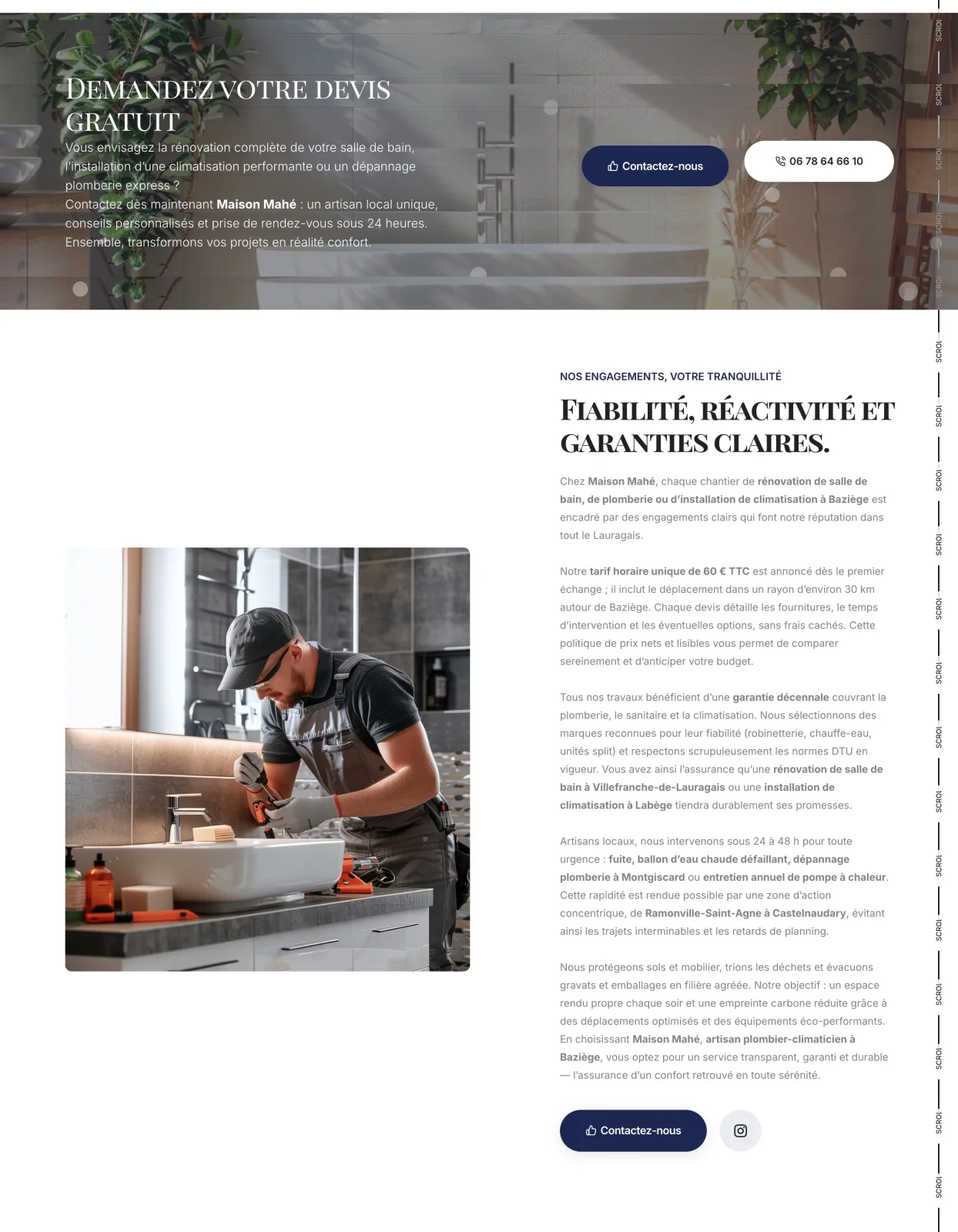 Artisan plombier-climaticien en intervention sur une salle de bain en rénovation à Lille